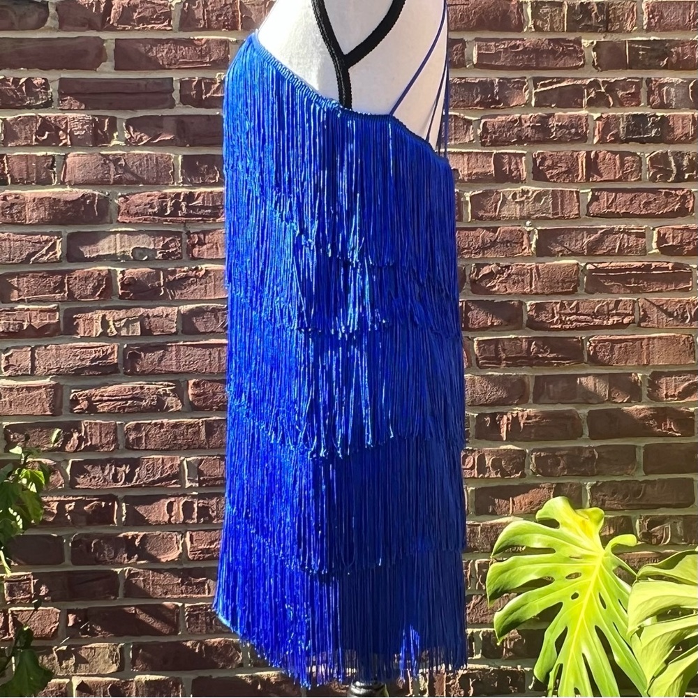Zara Women’s Blue Fringe Mini Dress Sz S NWT Maximalism Holiday Cocktail Party - Picture 4 of 10